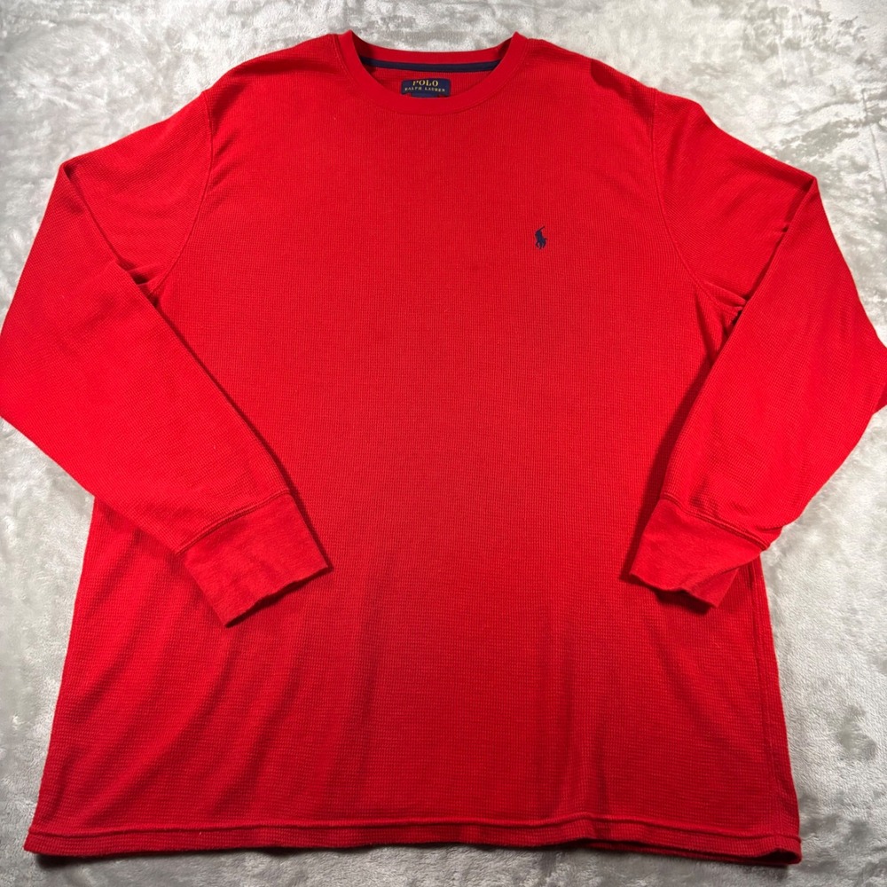 Polo Ralph Lauren Mens 2XL Red Waffle Knit Thermal Long Sleeve Pony Logo Shirt